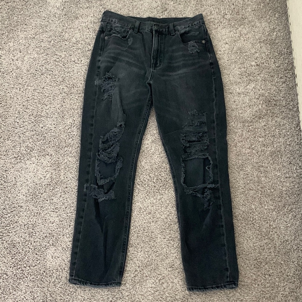 American Eagle Ripped Mom Jeans Black 4S